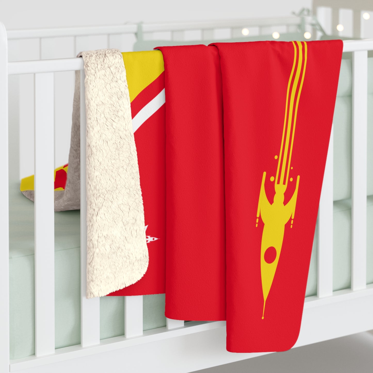 Diagonal Red & Yellow Bang Zoom! Rocket Fleece Blanket