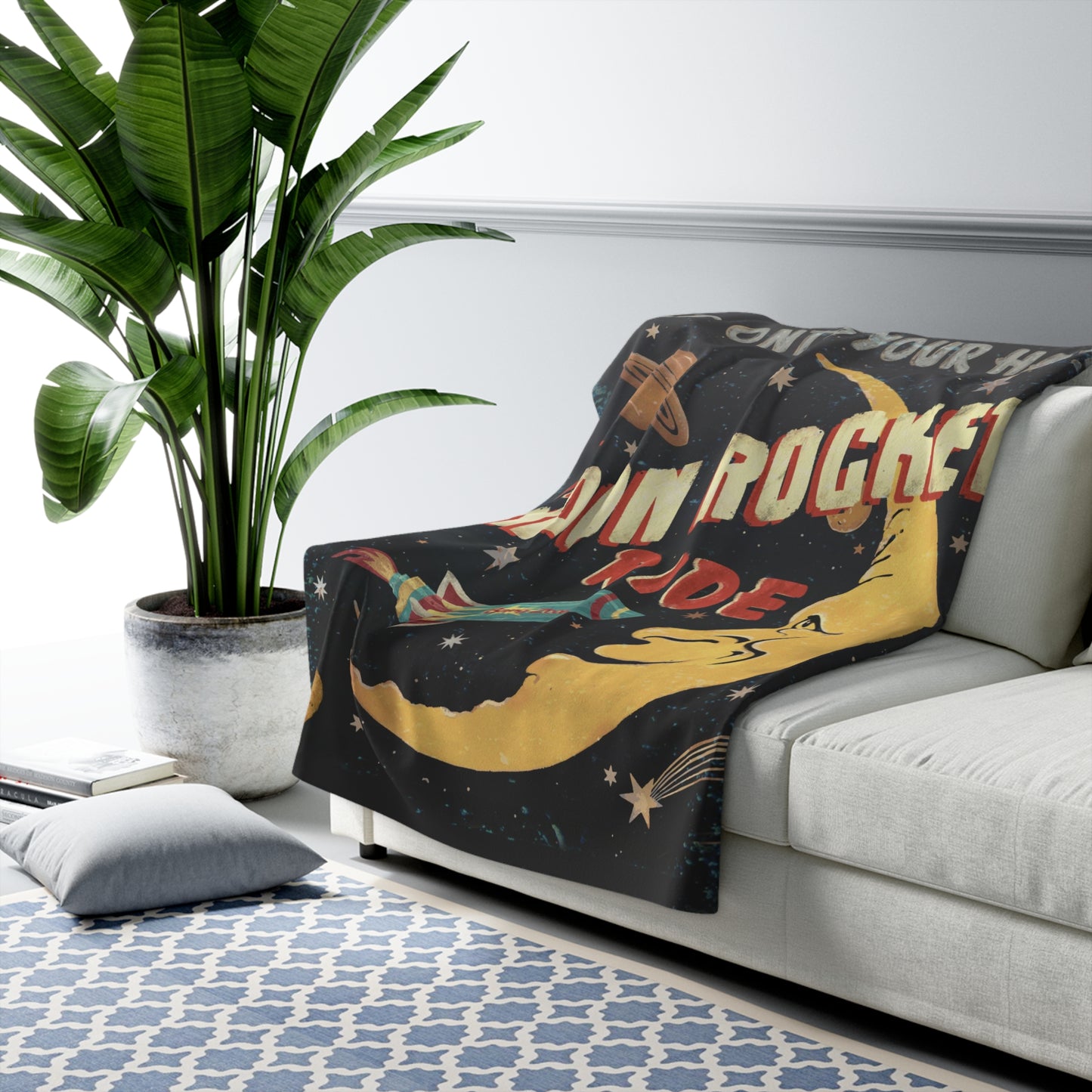 Moon Rocket Fleece Blanket