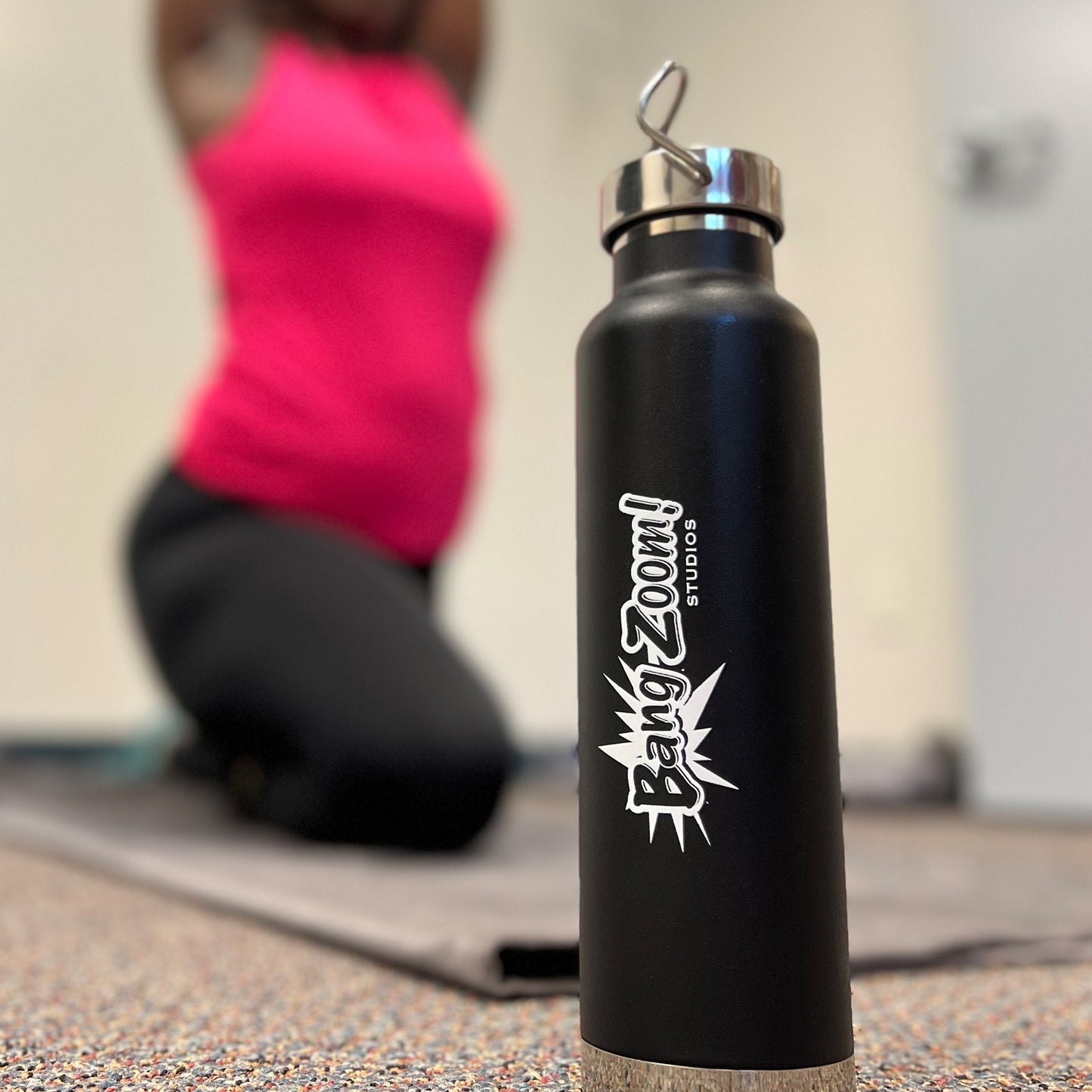Black Vacuum Insulated Bottle with White Bang Zoom! Logo, 22oz