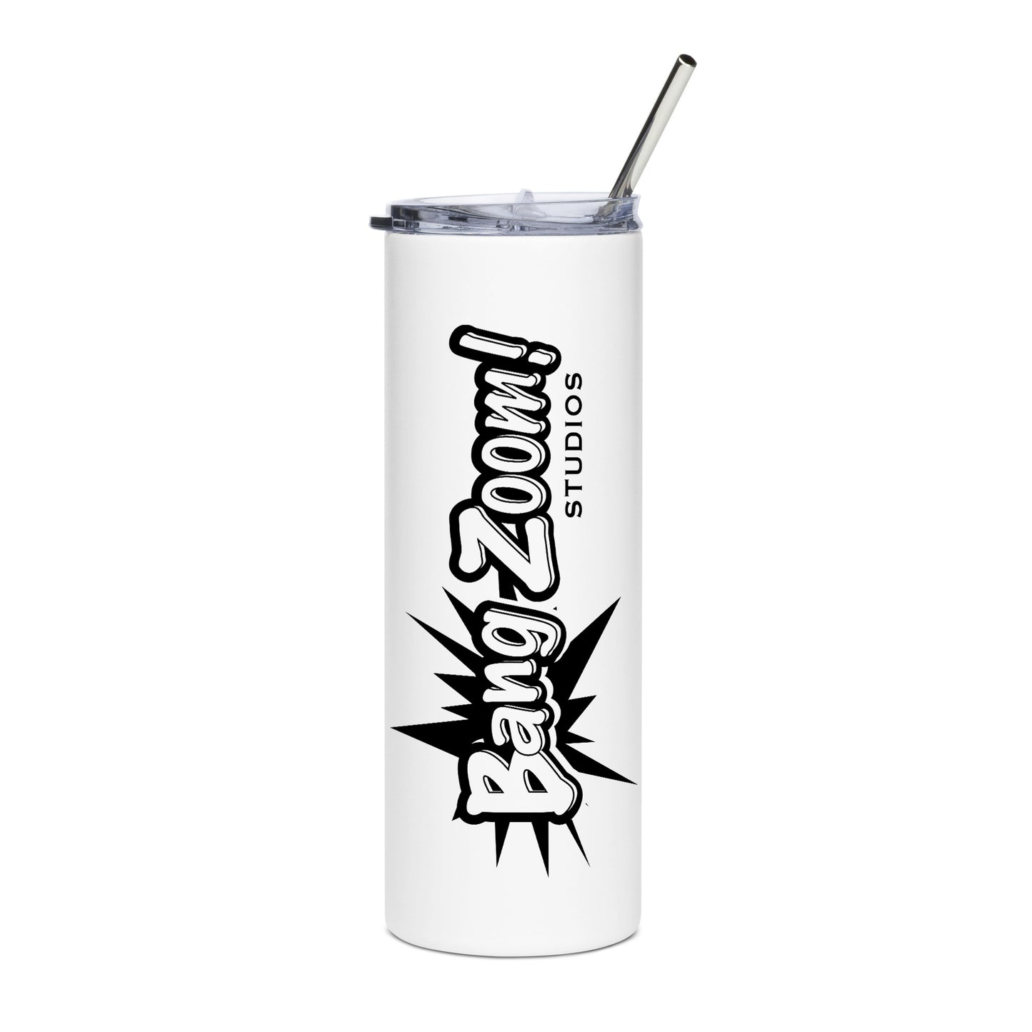Black Bang Zoom! Logo on White Tumbler with Straw, 20oz