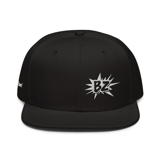White BZ! Icon Logo on Black Snapback-Flatbrim Cap