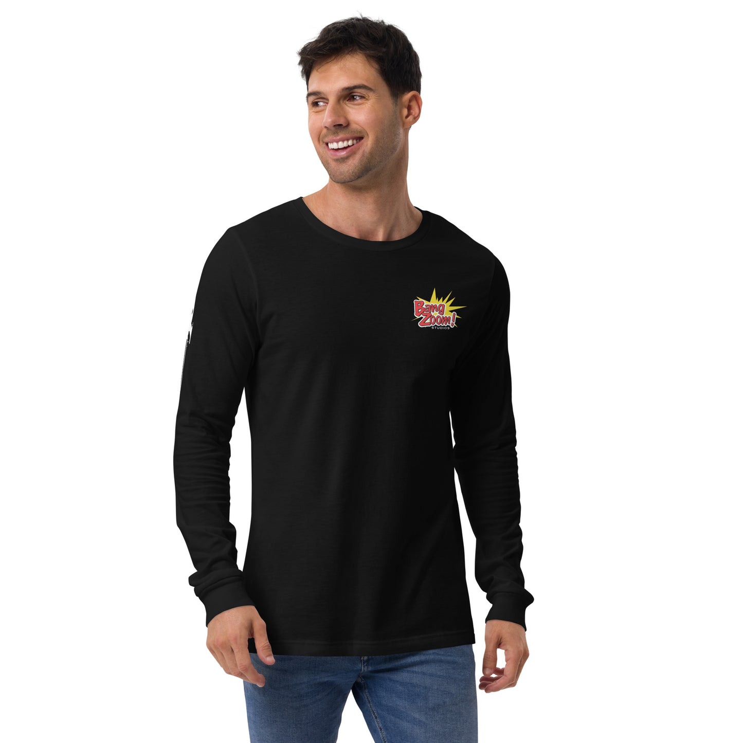 Unisex Bang Zoom! Long Sleeve Tee with side Rocket Printing