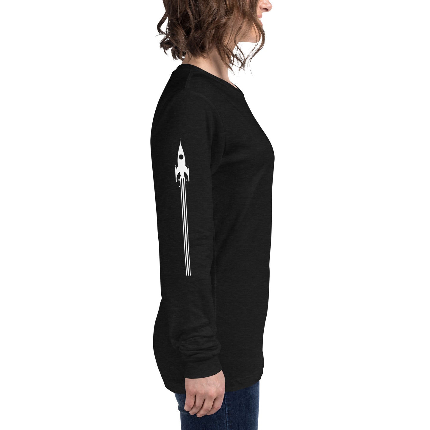 Unisex Bang Zoom! Long Sleeve Tee with side Rocket Printing