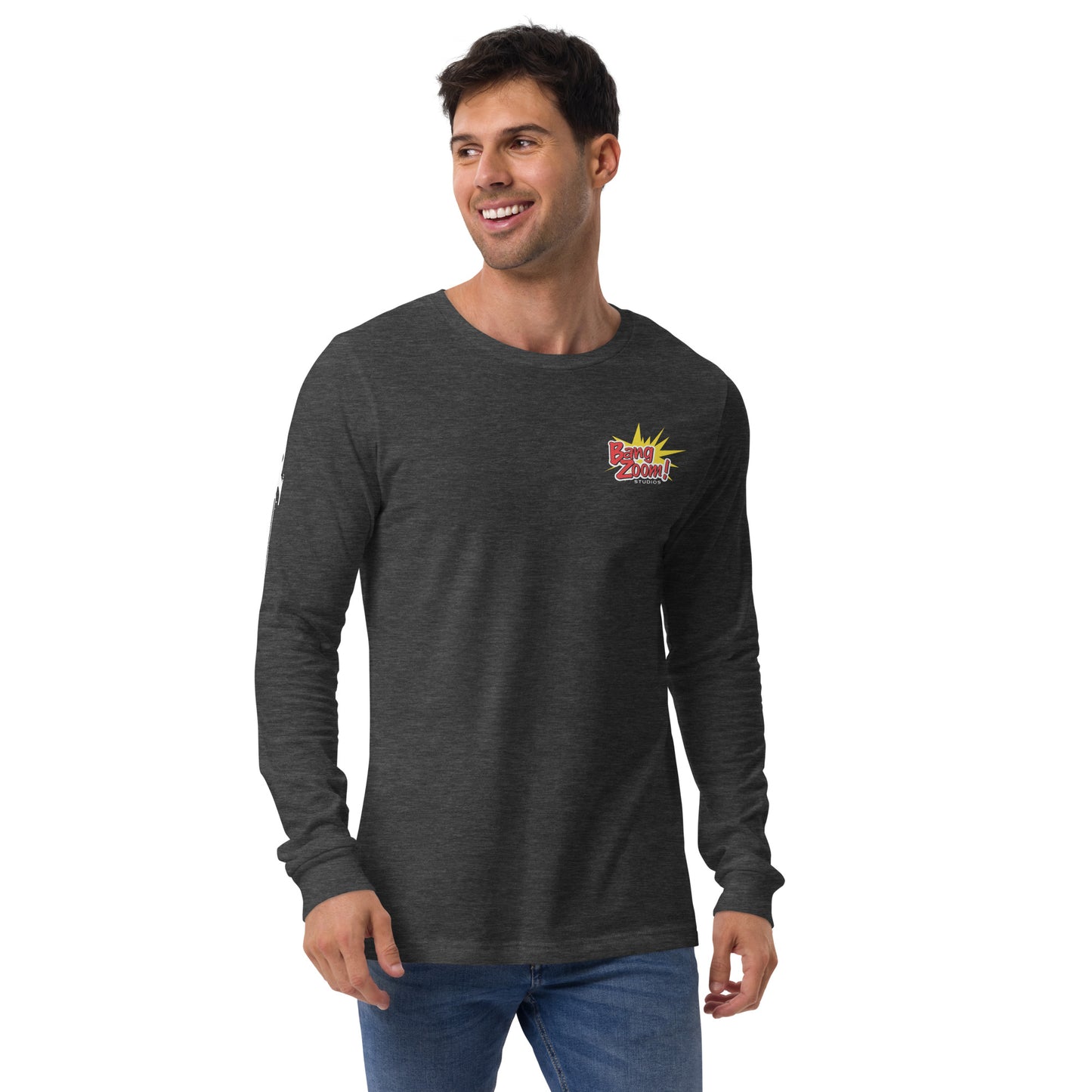 Unisex Bang Zoom! Long Sleeve Tee with side Rocket Printing
