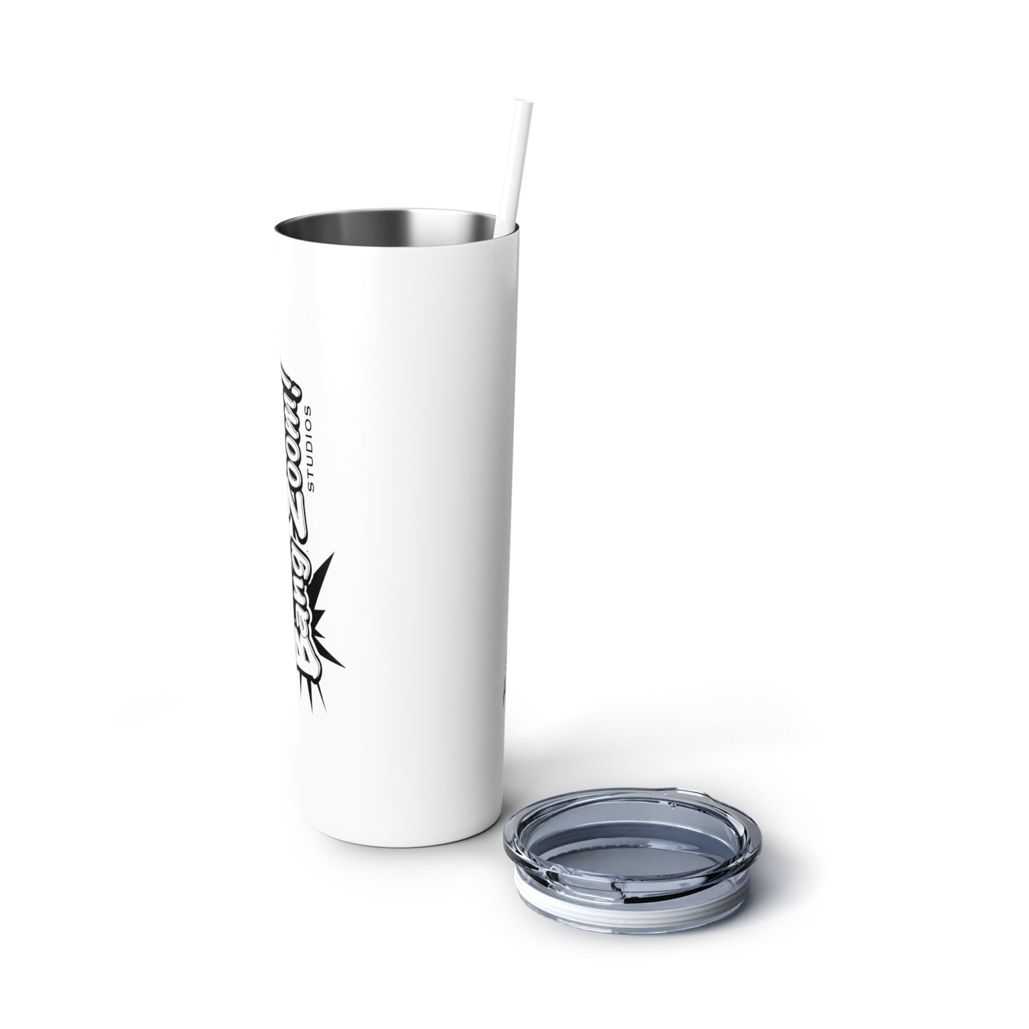 Black Bang Zoom! Logo on White Tumbler with Straw, 20oz