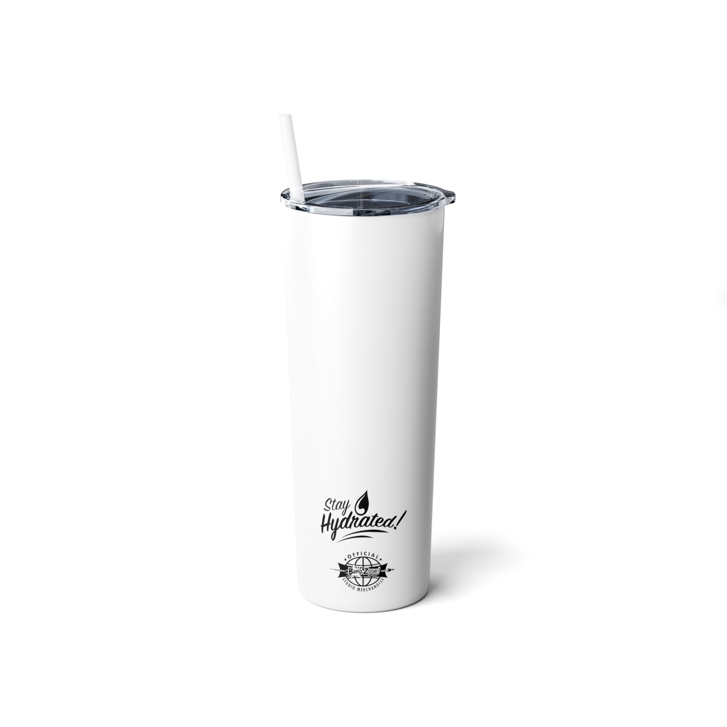 Black Bang Zoom! Logo on White Tumbler with Straw, 20oz