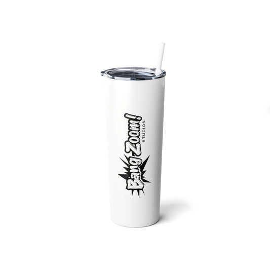 Black Bang Zoom! Logo on White Tumbler with Straw, 20oz