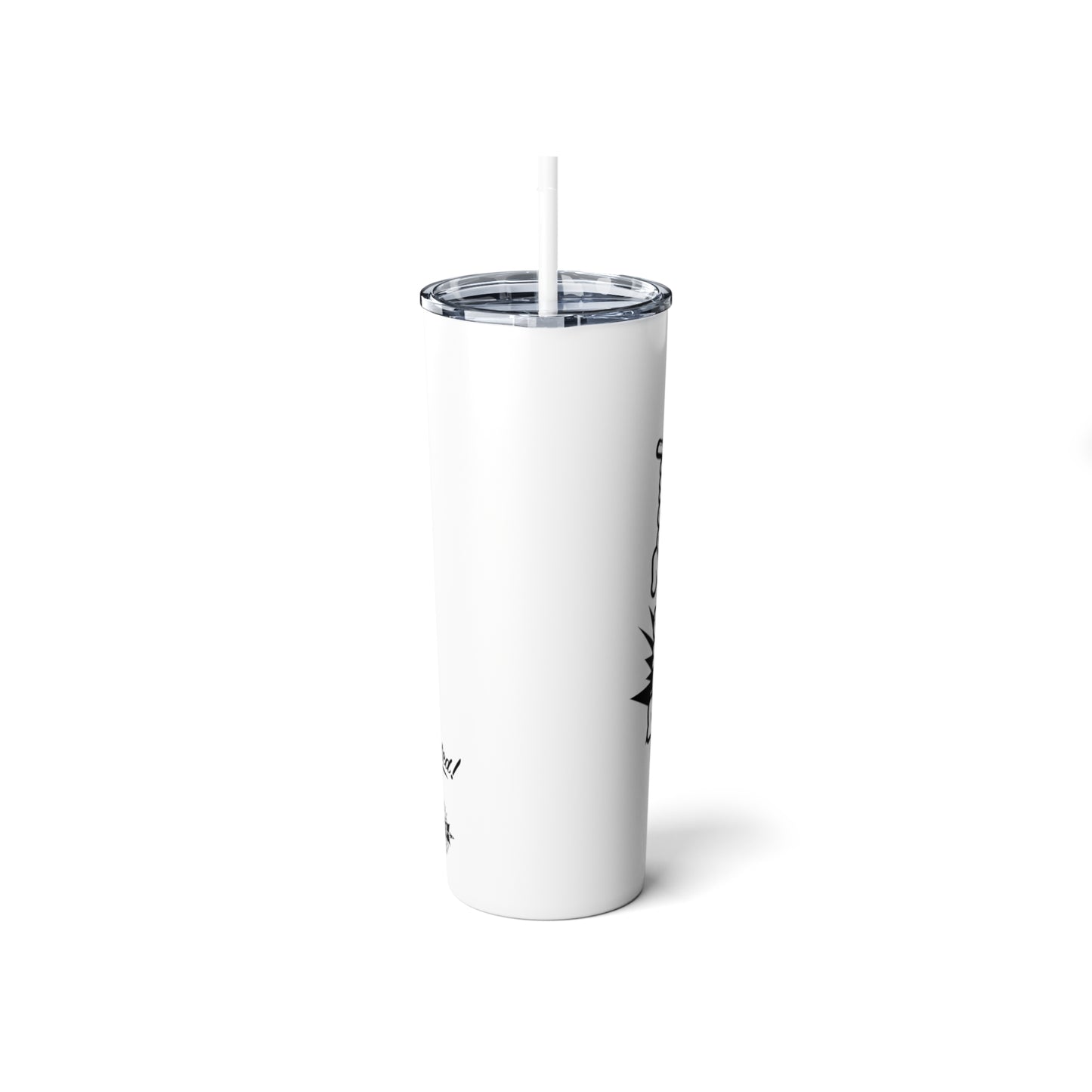 Black Bang Zoom! Logo on White Tumbler with Straw, 20oz