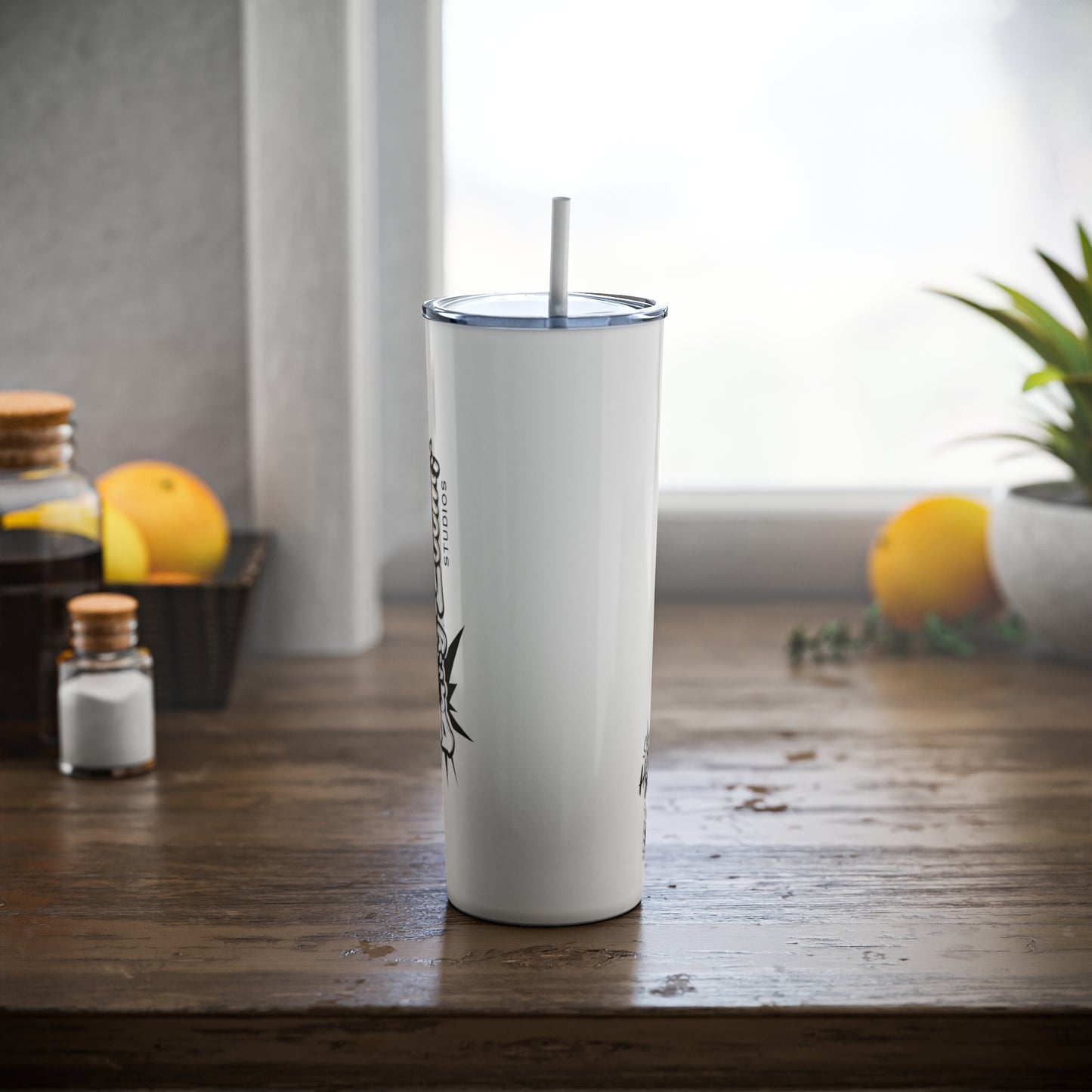 Black Bang Zoom! Logo on White Tumbler with Straw, 20oz