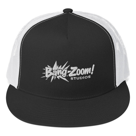 Black & White Trucker Cap with White Bang Zoom! logo
