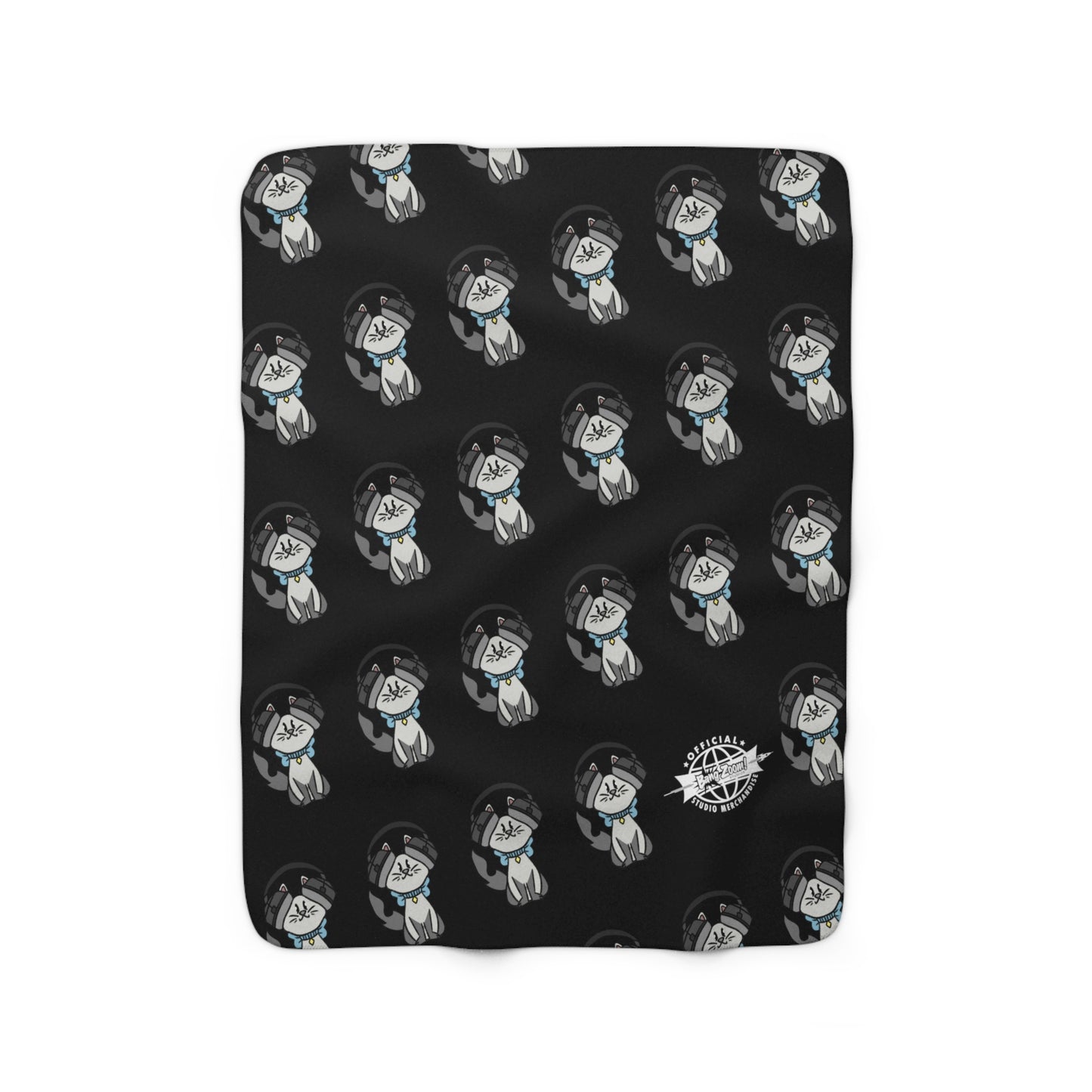 Cat with Headphones Fleece Blanket - Black