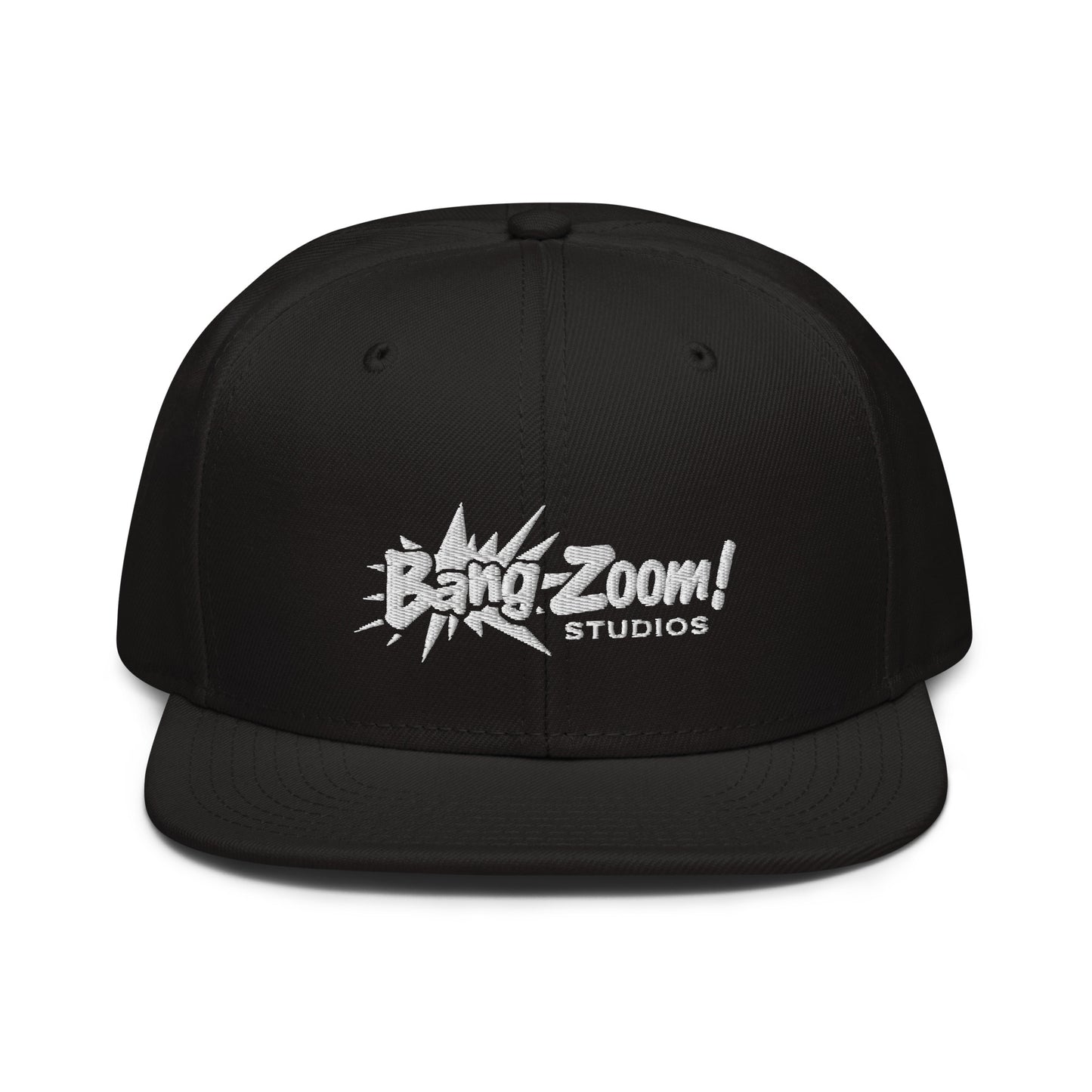 White Bang Zoom! Logo on Black Snapback-Flatbrim Cap