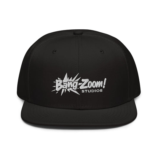 White Bang Zoom! Logo on Black Snapback-Flatbrim Cap
