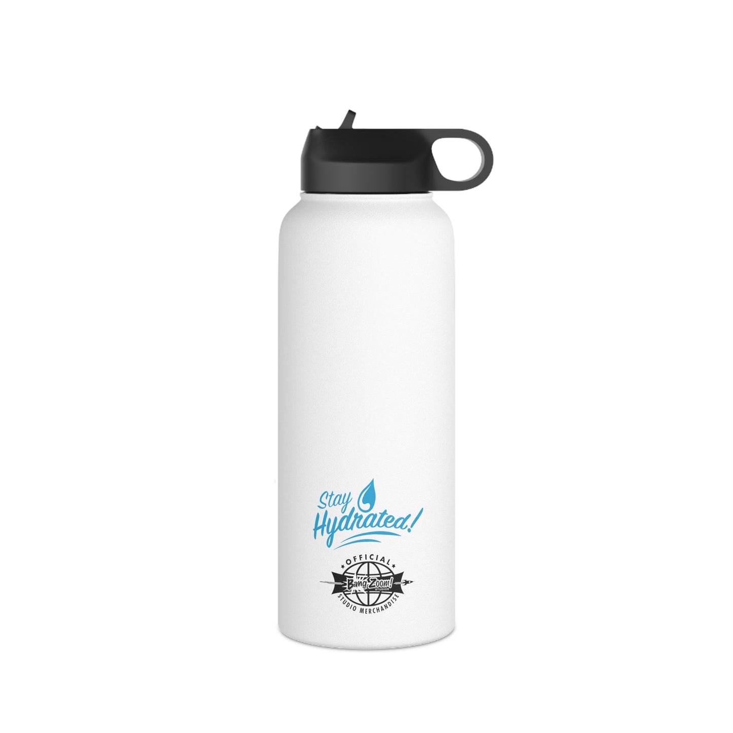 White Stainless Steel Water Bottle w Color Bang Zoom! Logo in 12, 18, or 32 oz.