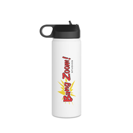White Stainless Steel Water Bottle w Color Bang Zoom! Logo in 12, 18, or 32 oz.